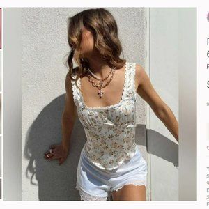 Princess Polly Floral Crop Top - Cream and Brown